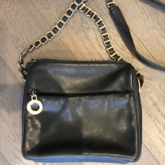 Vintage L.J.S. Collection Leather Shoulder Bag Black w Gold Metal Hardware Sz OS - Picture 3 of 5